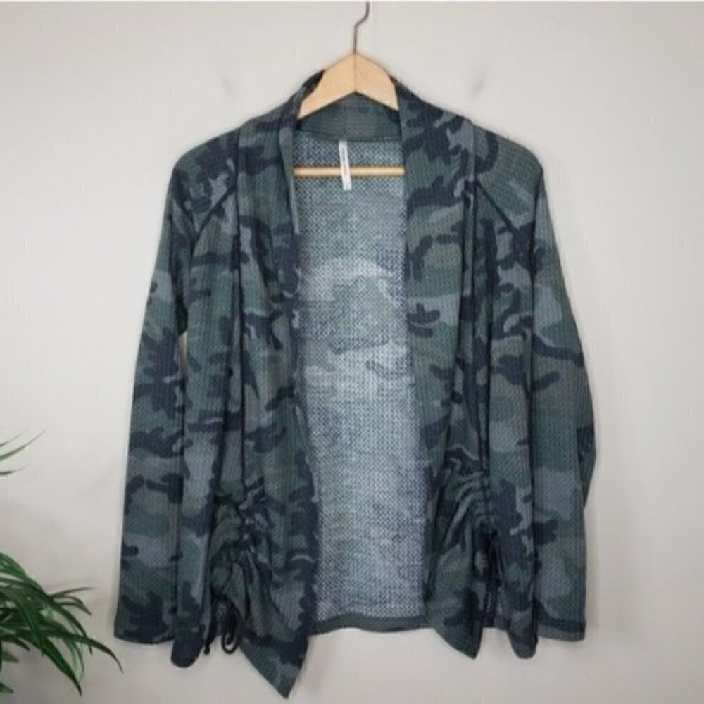 Color Threads Camo Waffle Open Front Cardigan Size Small